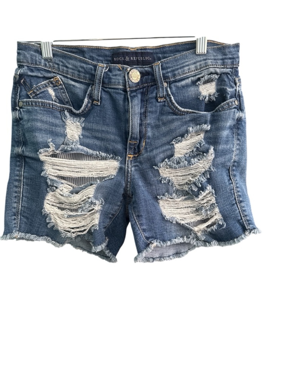 Rock & Republic Distressed Blue Ripped Denim Cutoff Shorts
